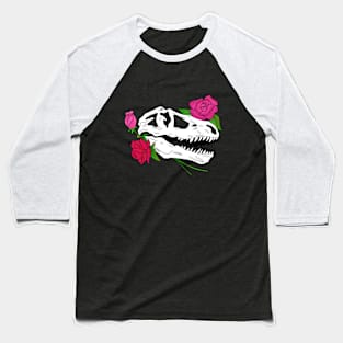 Floral T-Rex Dinosaur Skull Baseball T-Shirt